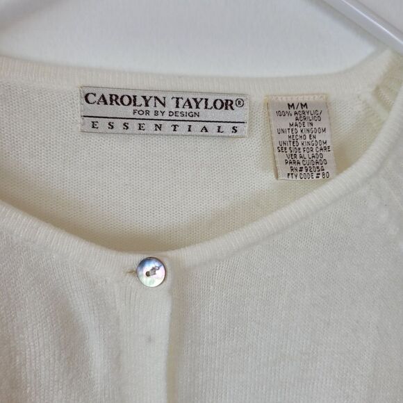 Vintage Carolyn Taylor Cardigan Sweater Cream Soft Knit Preppy Grandma Medium - Picture 9 of 9